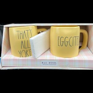 Rae Dunn, new, set of 2 mugs cups, yellow